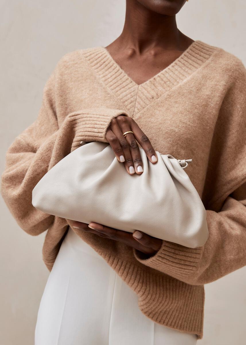 The D Stone Grey Leather Clutch