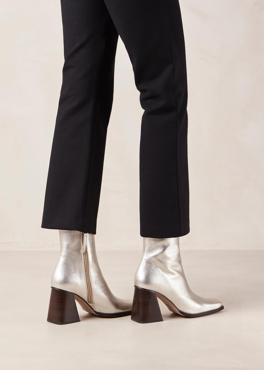 South Shimmer SIlver Leather Ankle Boots