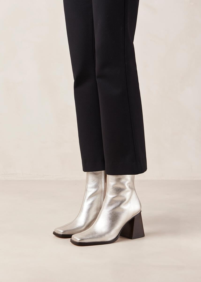 South Shimmer SIlver Leather Ankle Boots