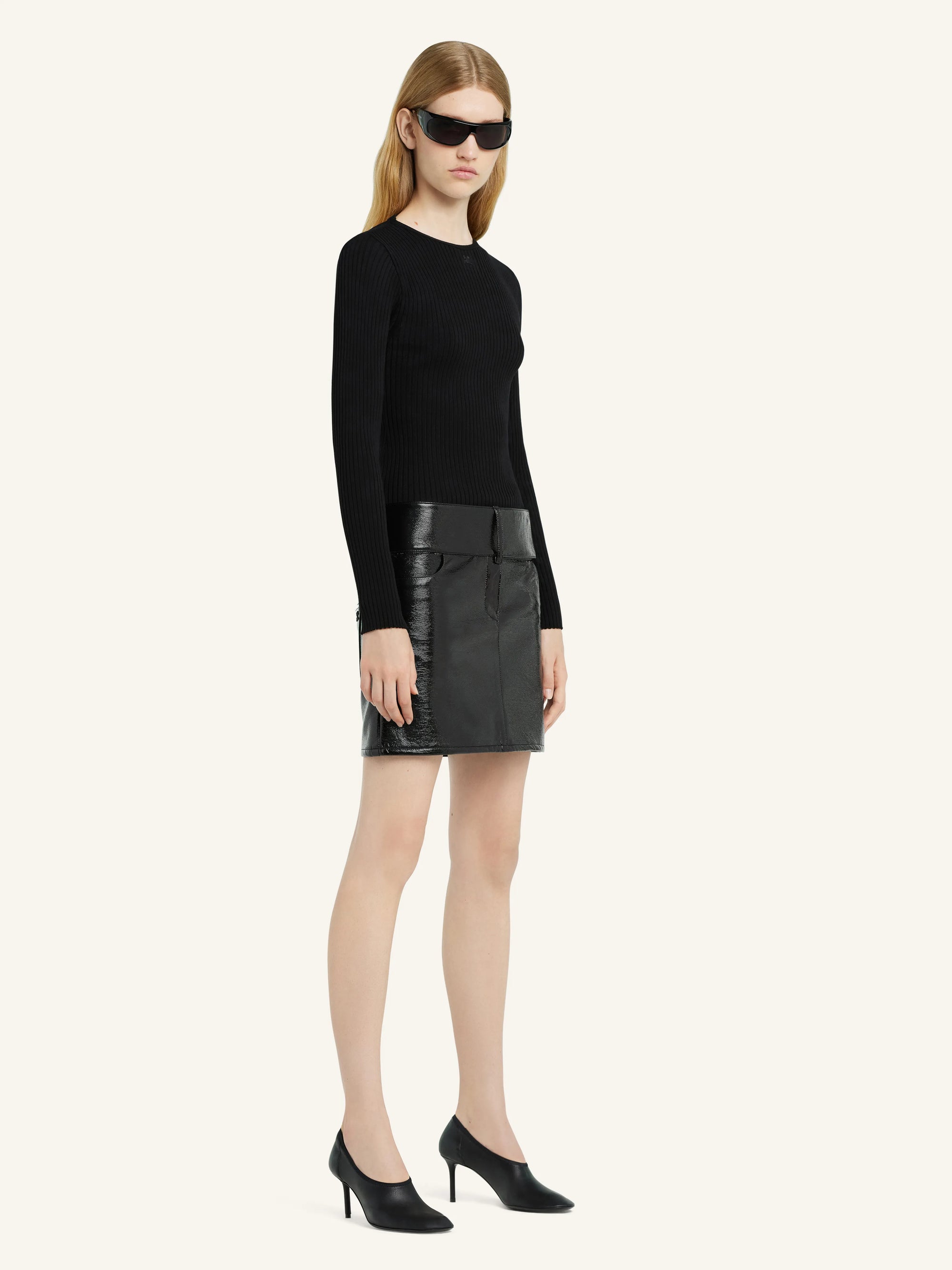 Belted Vinyl Mini Skirt