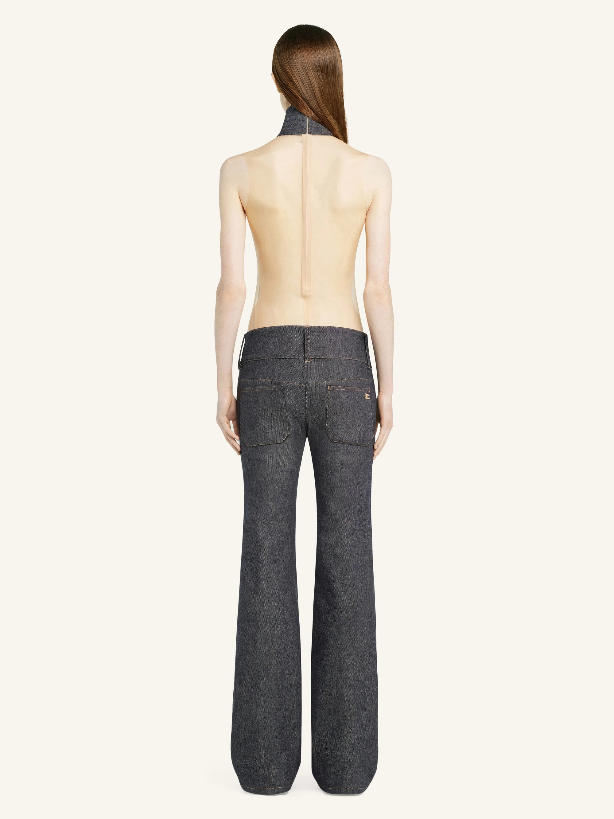 Belted Denim Bootcut Pants