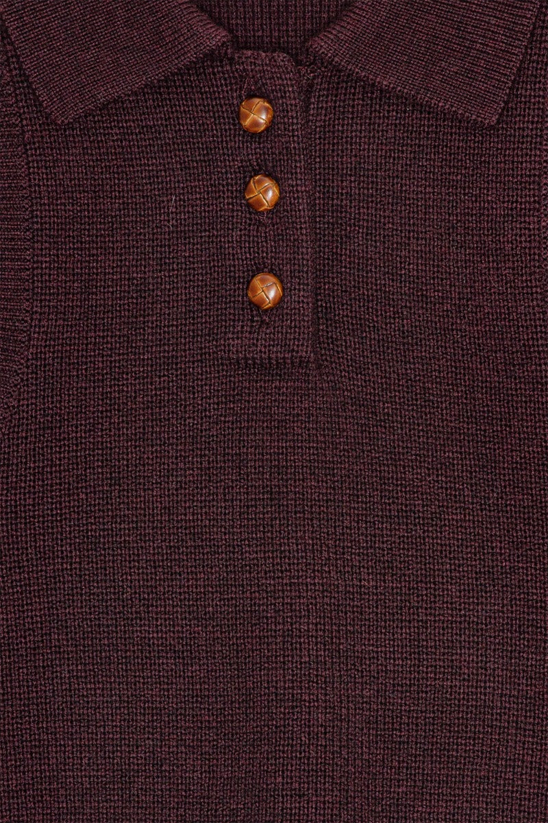 Knitted Polo Top Bordeaux