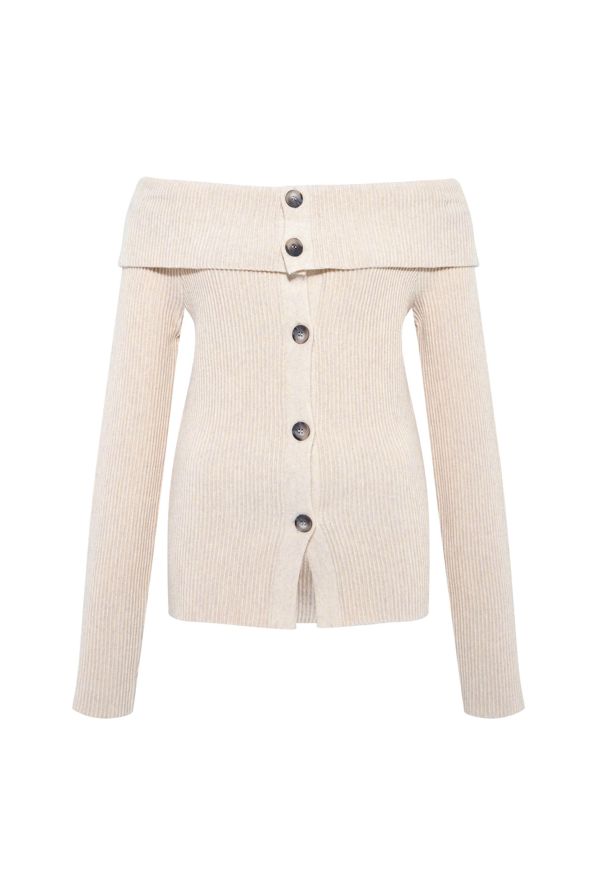 NOULA - Off-the-shoulder button detailed ribbed knit top