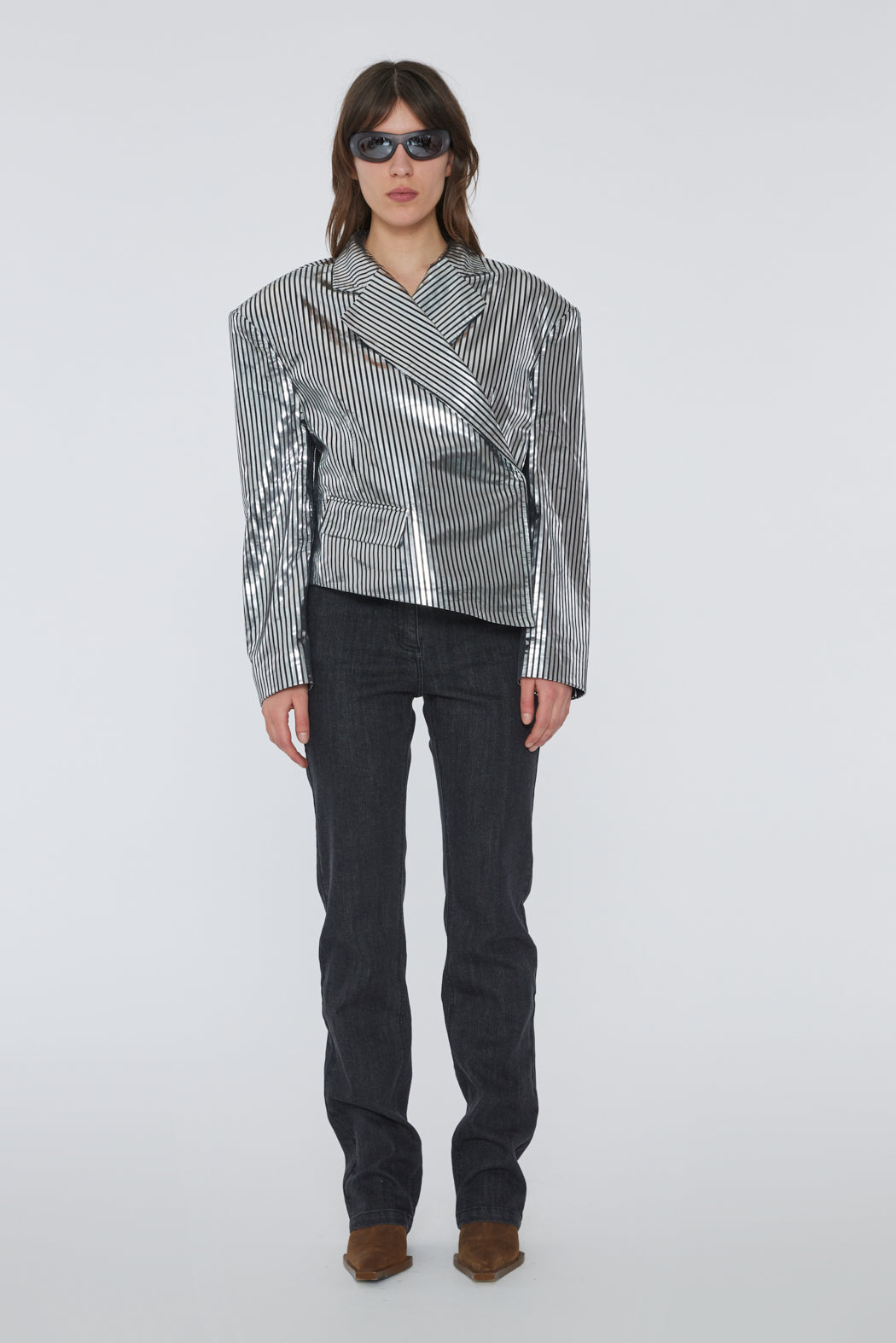 Skylar Striped Leather Blazer