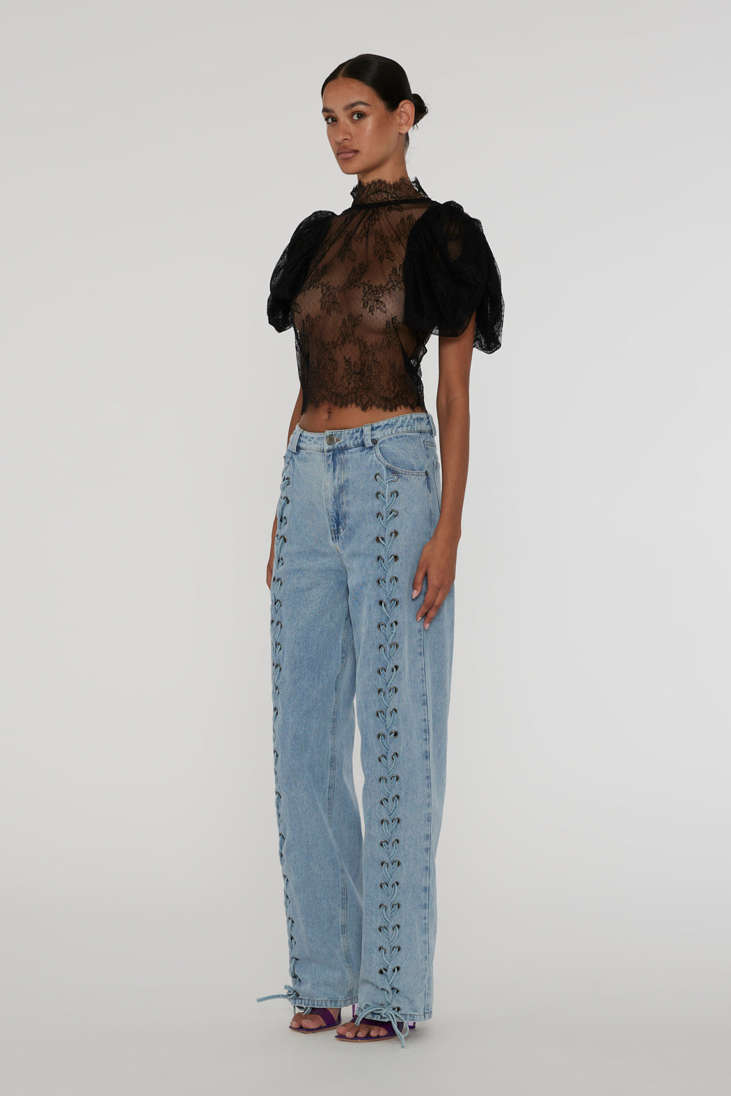 Denim Laced Leg Pants