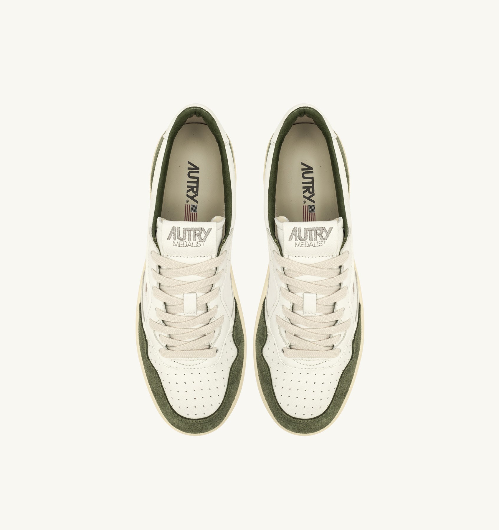 MEDALIST LOW SNEAKERS IN WHITE AND MILITARY LEATHER SUEDE