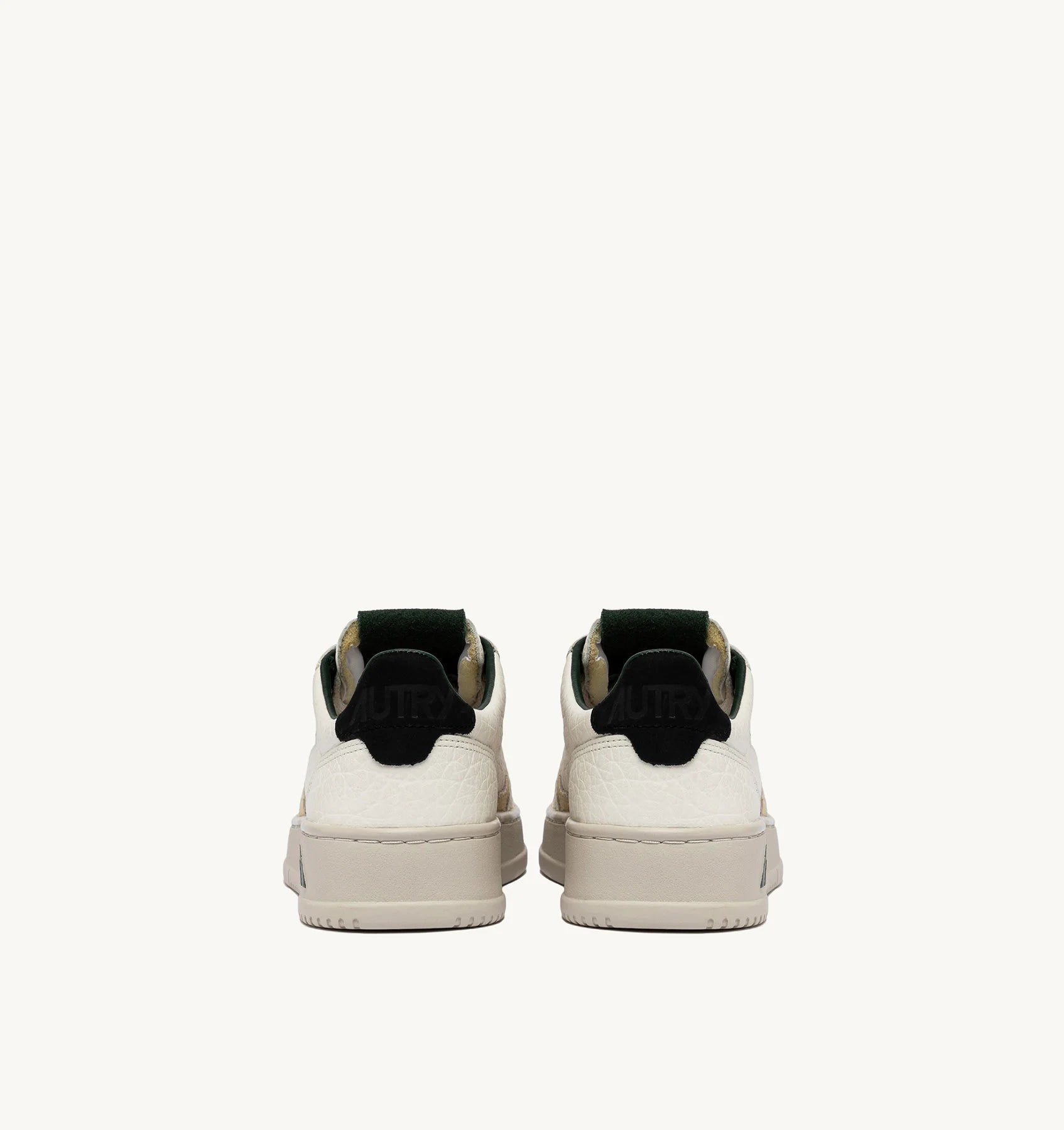 Medalist Low Sneakers In White Textured Leather With Green Black And Beige Details
