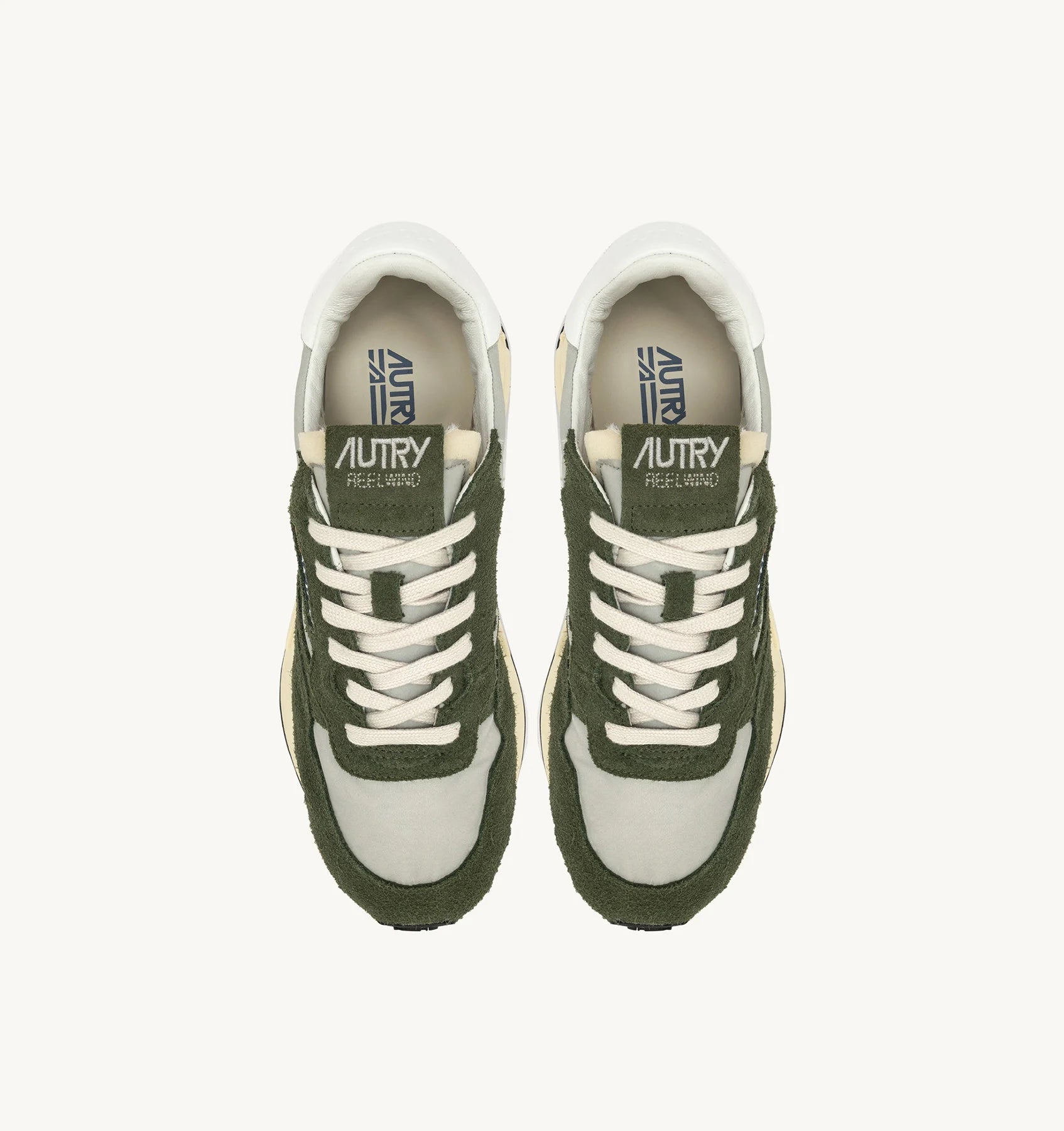 Reelwind Low Sneakers in Green and White Nylon and Suede