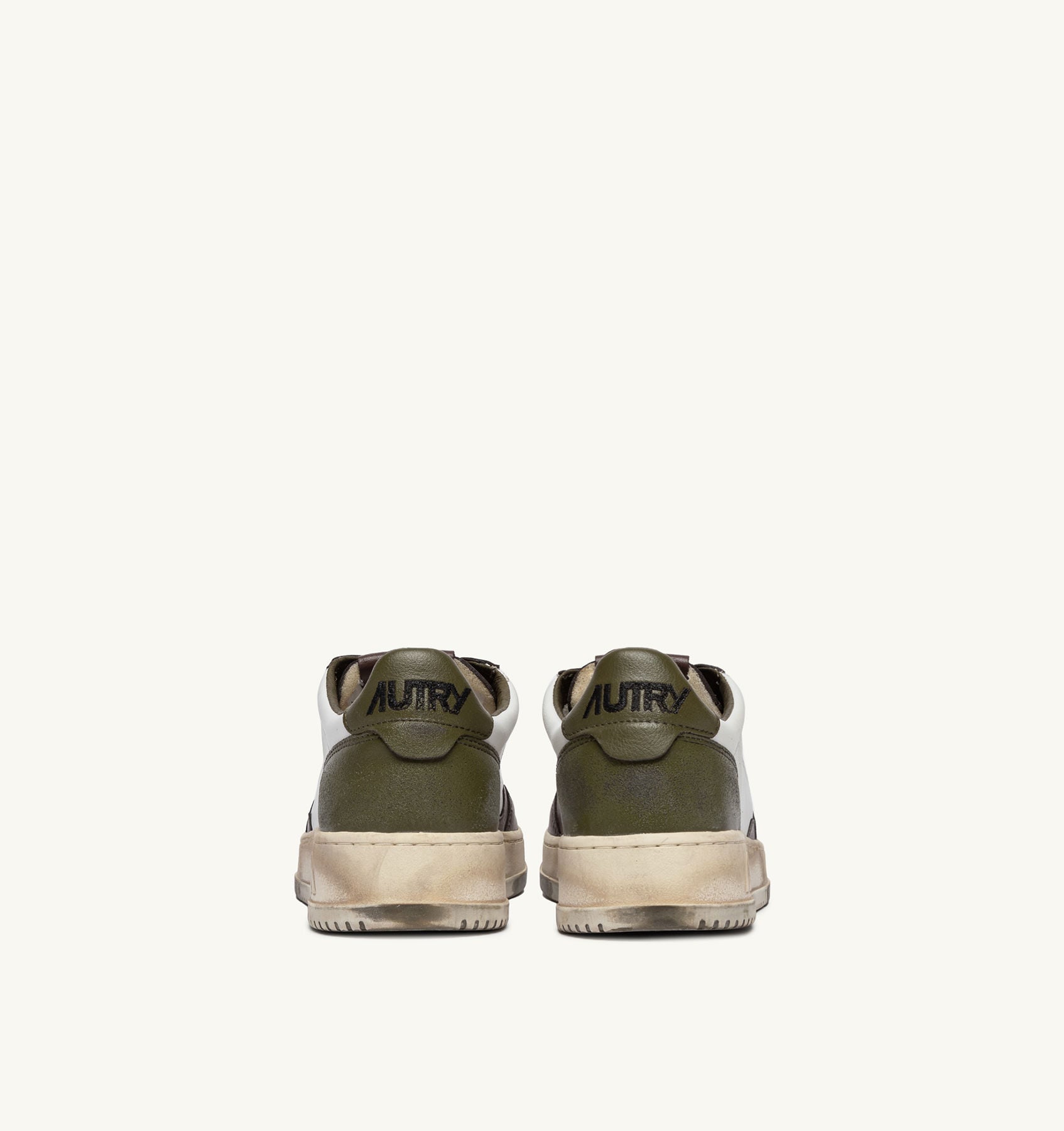 Medalist Low Super Vintage Burn Sneakers in White, Brown and Military Green Leather