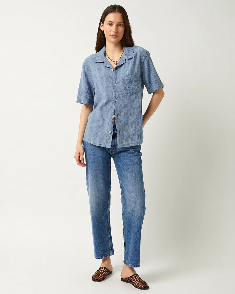 Striped Seersucker SS - Indigo