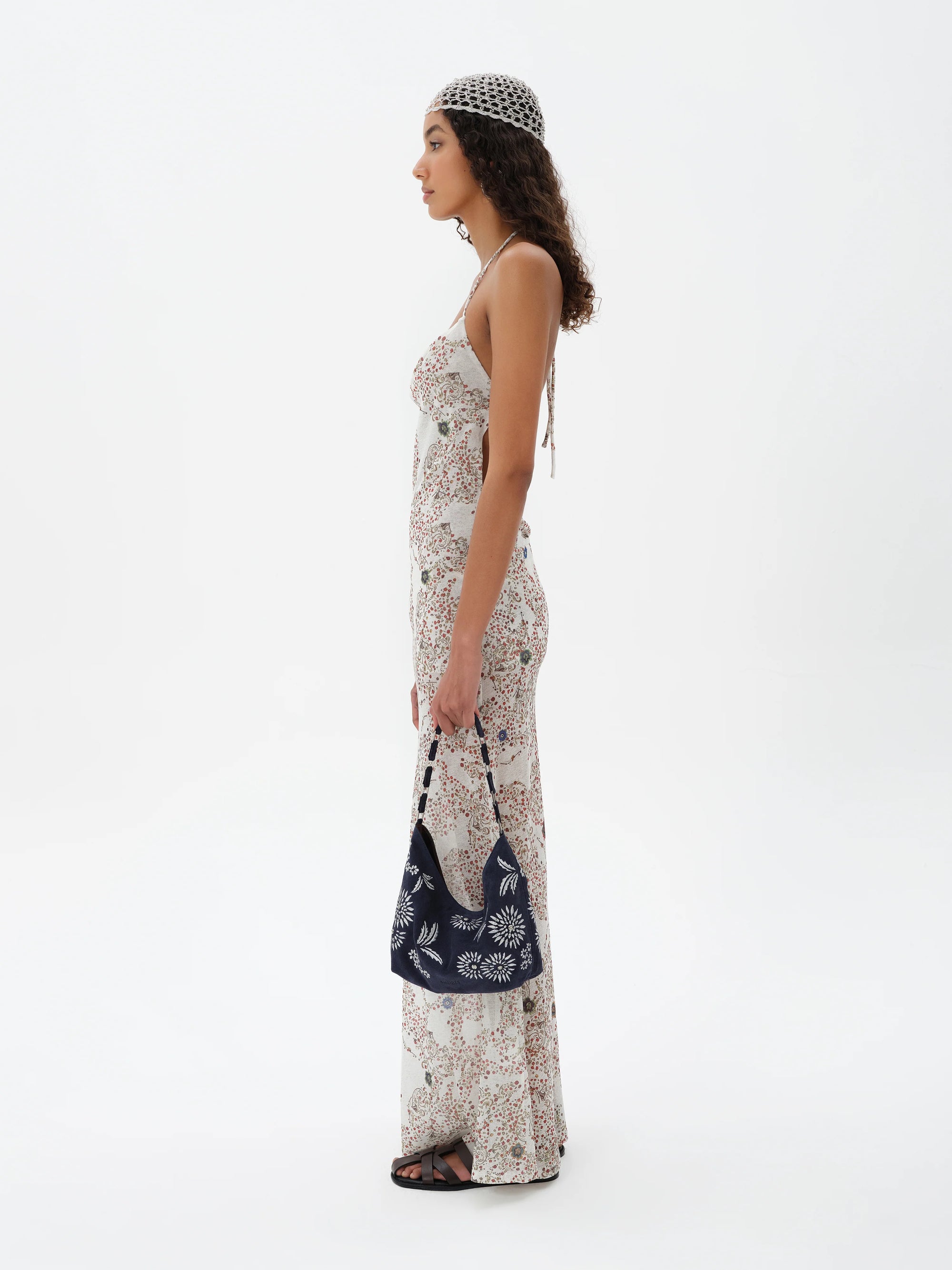 NENSI  Nazar printed semi-sheer open-back dress