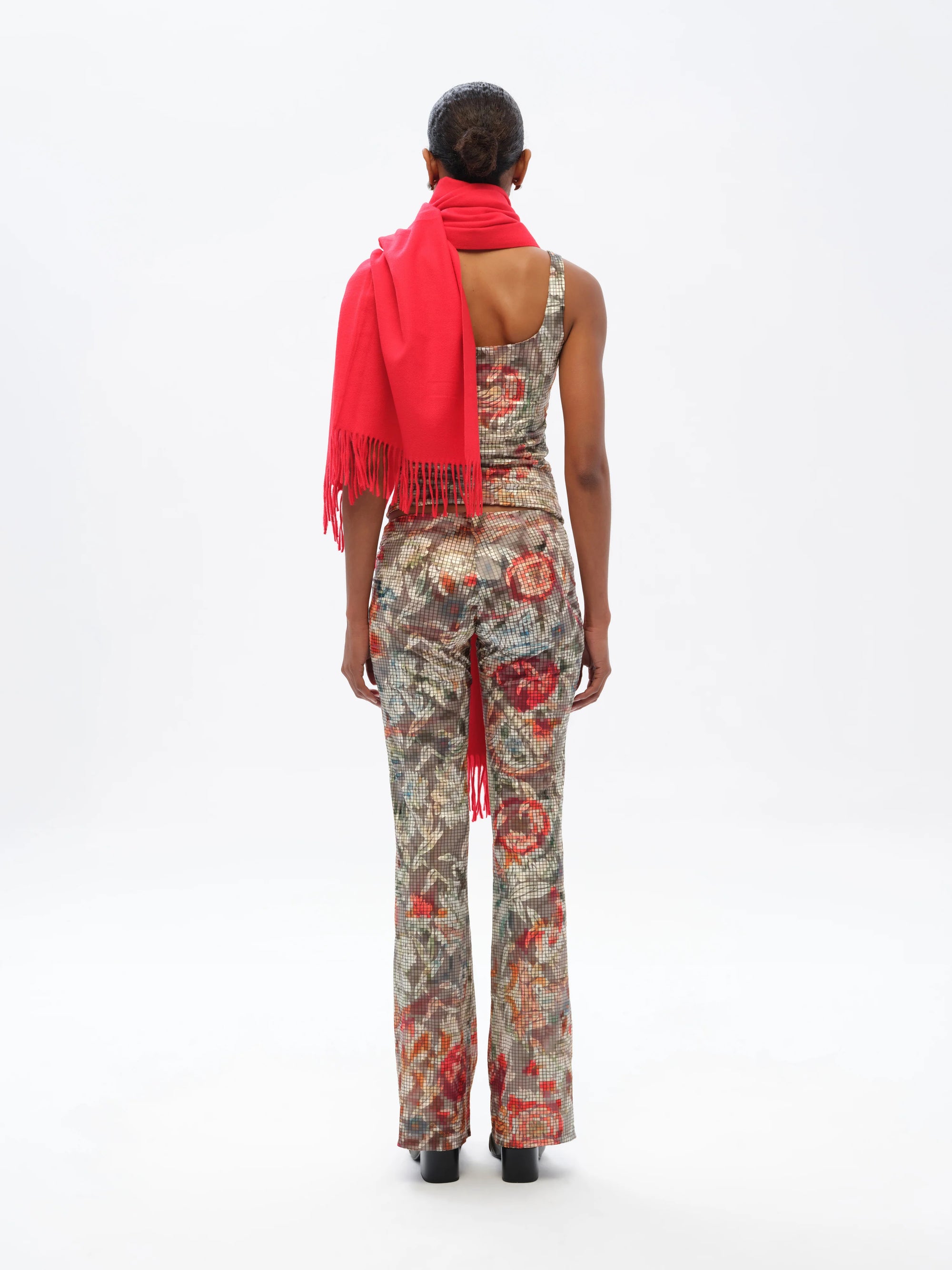 FLO  Floral-print devoré flare-leg pants
