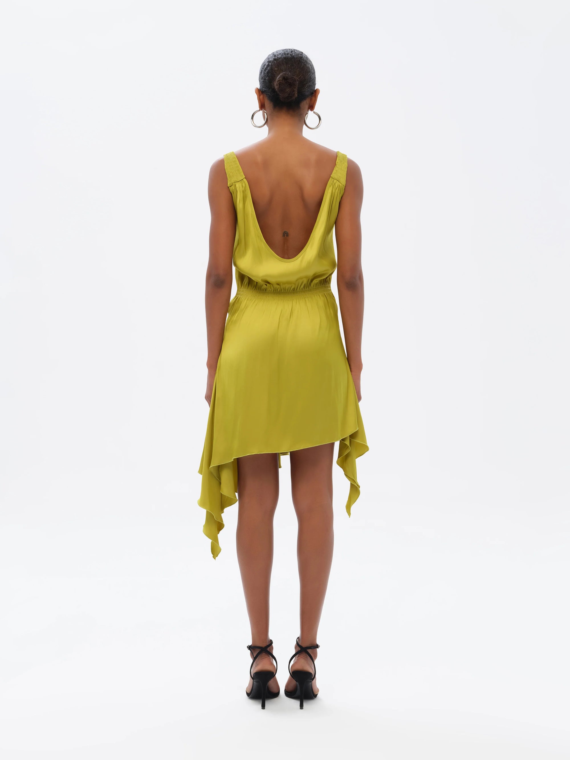 CLEMENS  Ruched mini dress with asymmetric hemline