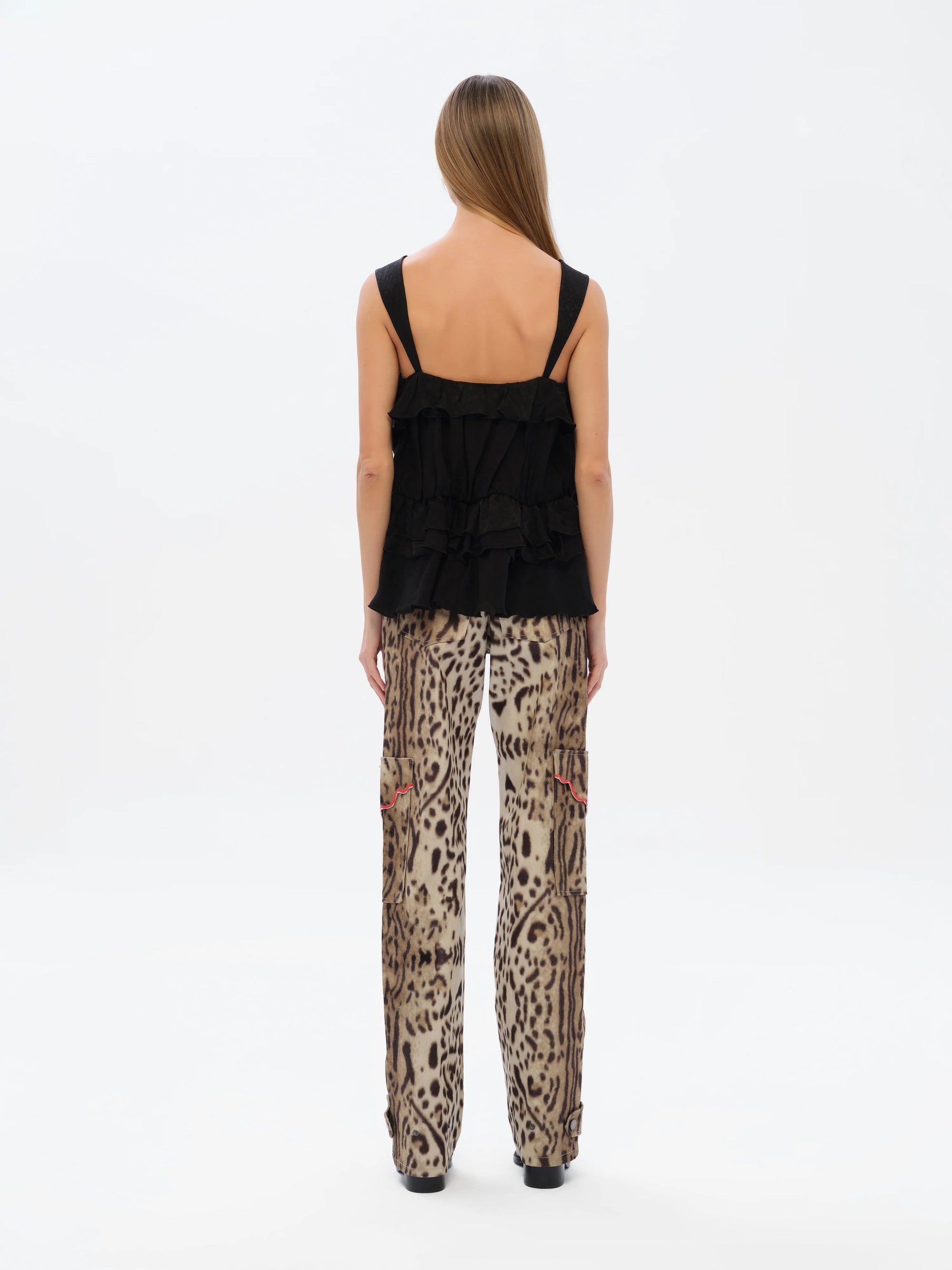IDA  Animal-print straight-leg pants with side pockets