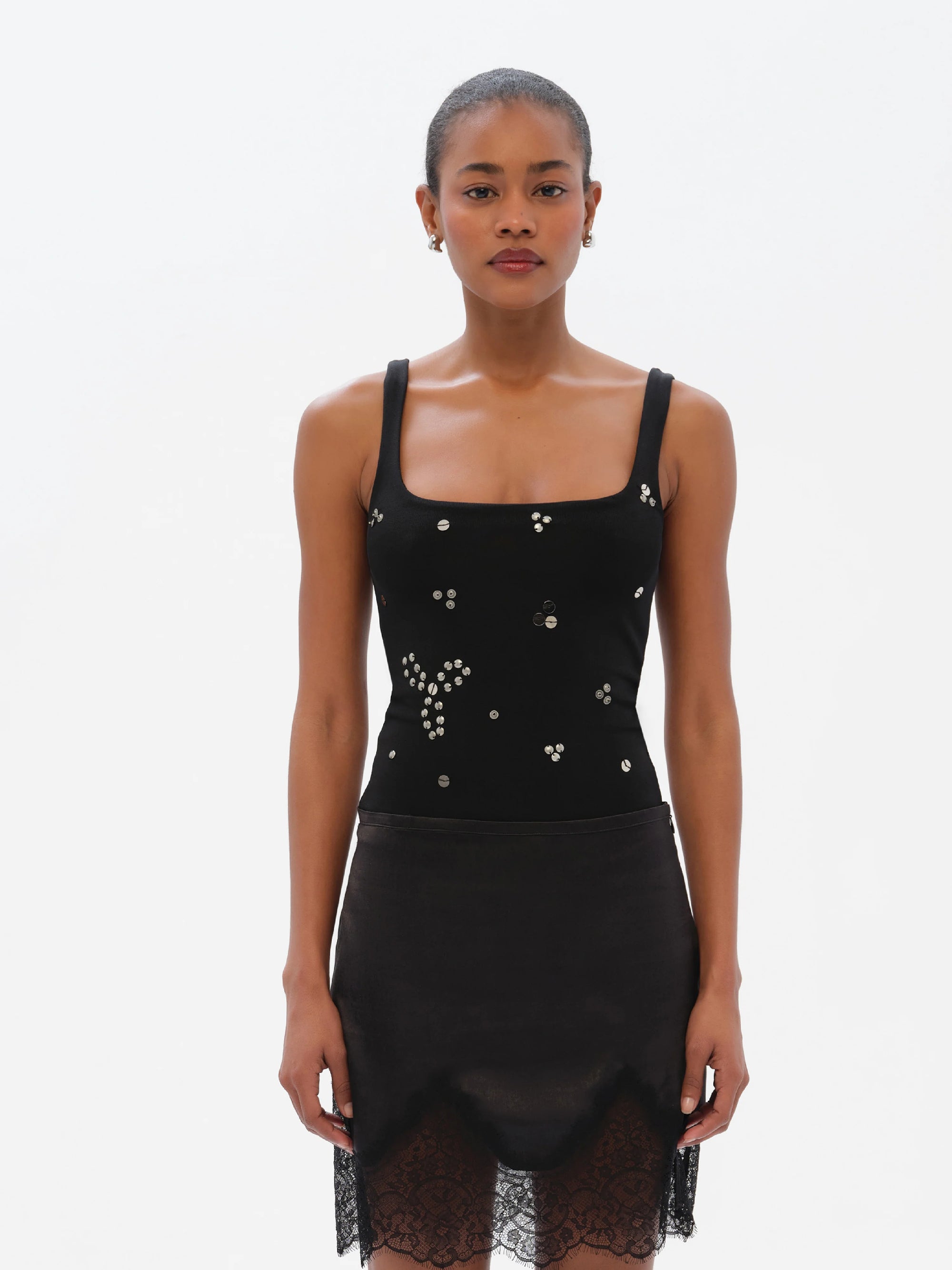 DASNE  Embellished square neck bodysuit