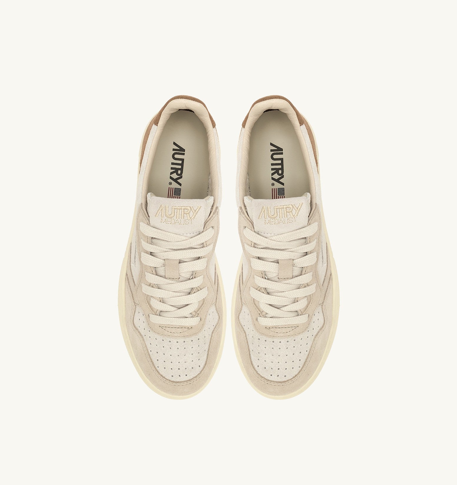 MEDALIST LOW TRICOLOR SNEAKERS IN SAND AND CIGAR SUEDE