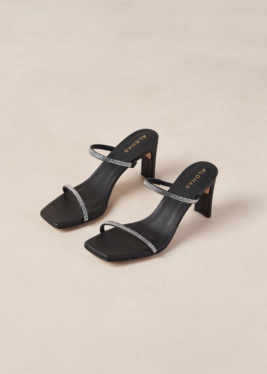 Cannes Glow Black Leather Sandals