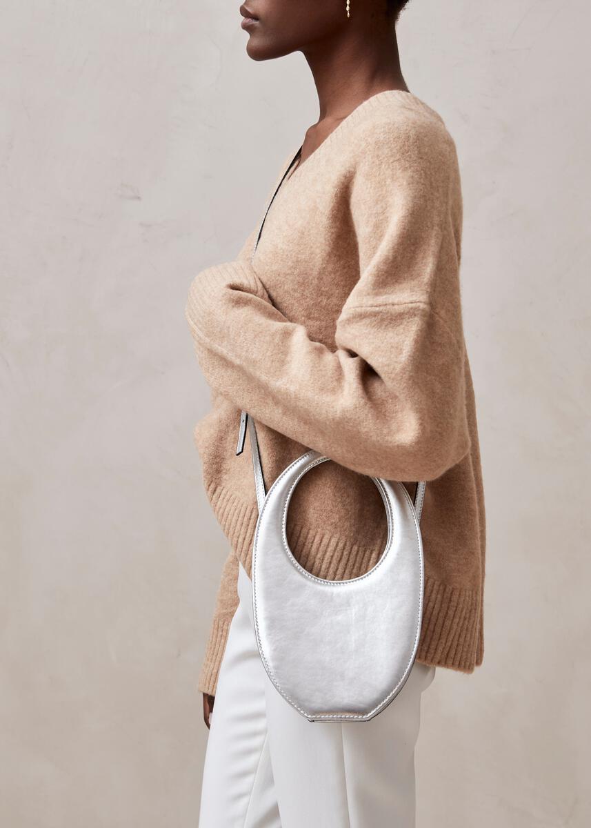 The O Shimmer Silver Leather Crossbody Bag