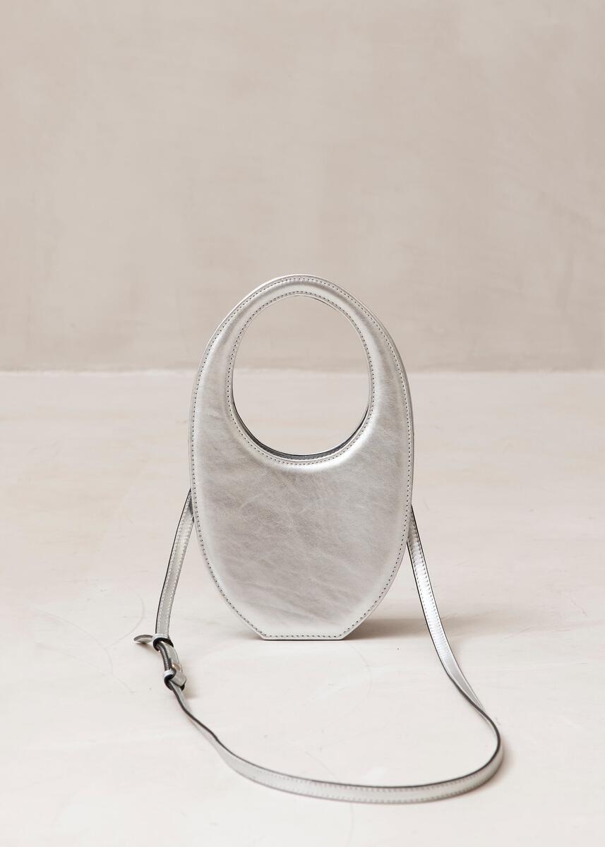 The O Shimmer Silver Leather Crossbody Bag