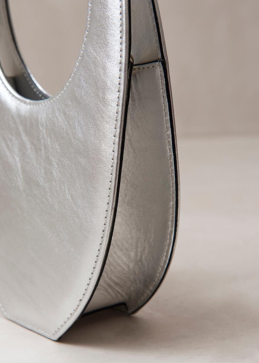 The O Shimmer Silver Leather Crossbody Bag