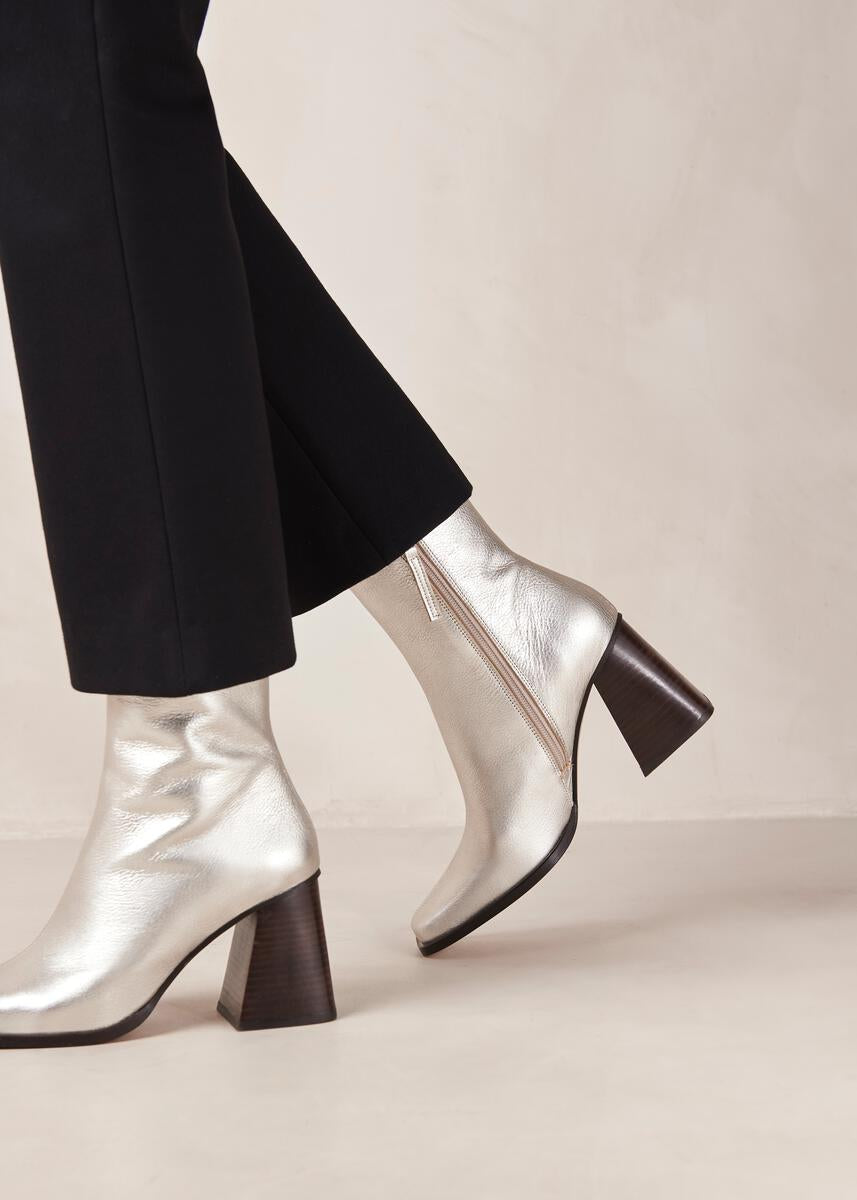 South Shimmer SIlver Leather Ankle Boots