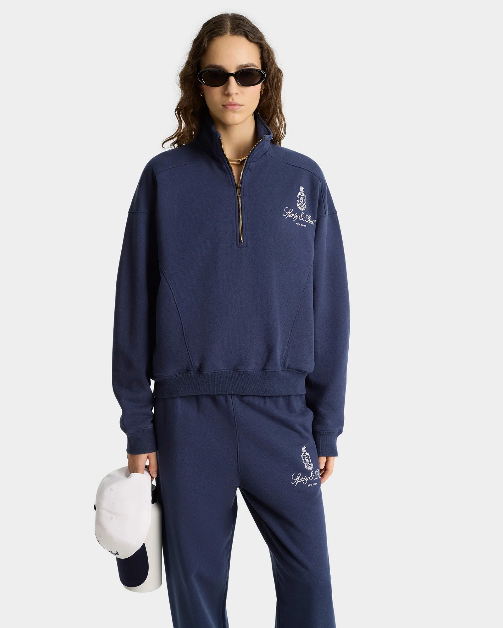 Vendome Embroidered Quarter Zip - Navy/White