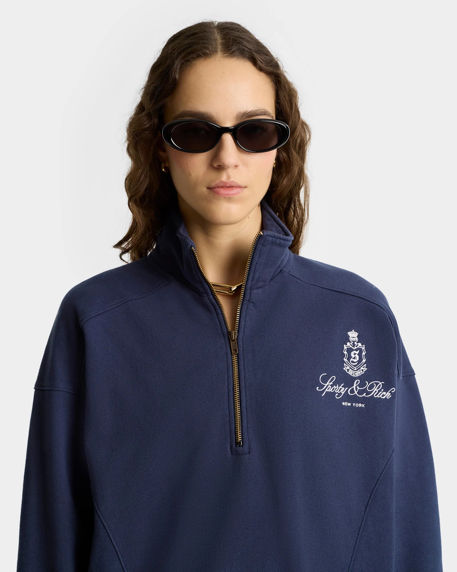 Vendome Embroidered Quarter Zip - Navy/White