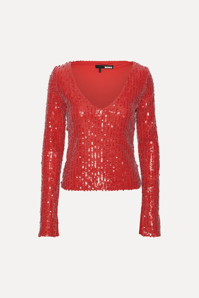 Sequins LS V-Neck Top