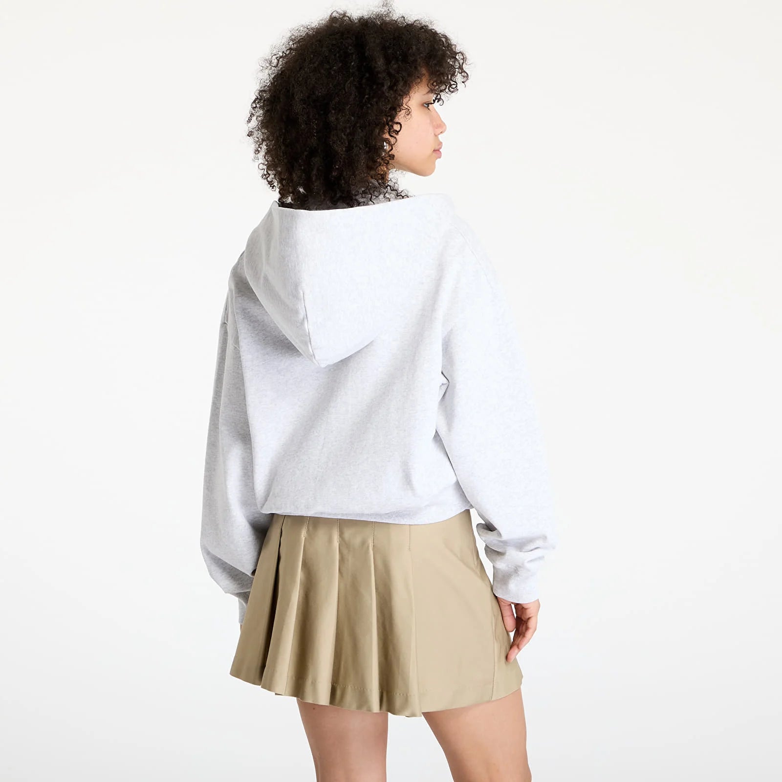 Varsity Crest Cropped Zip Hoodie - Heather Grey