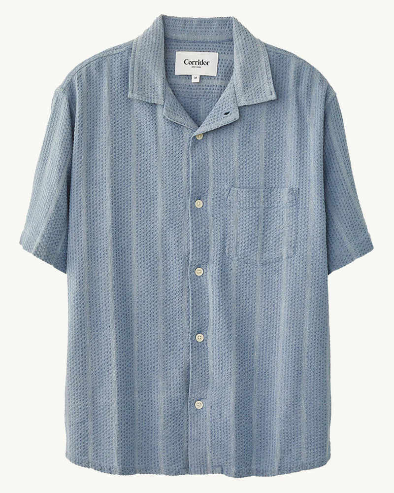 Striped Seersucker SS - Indigo