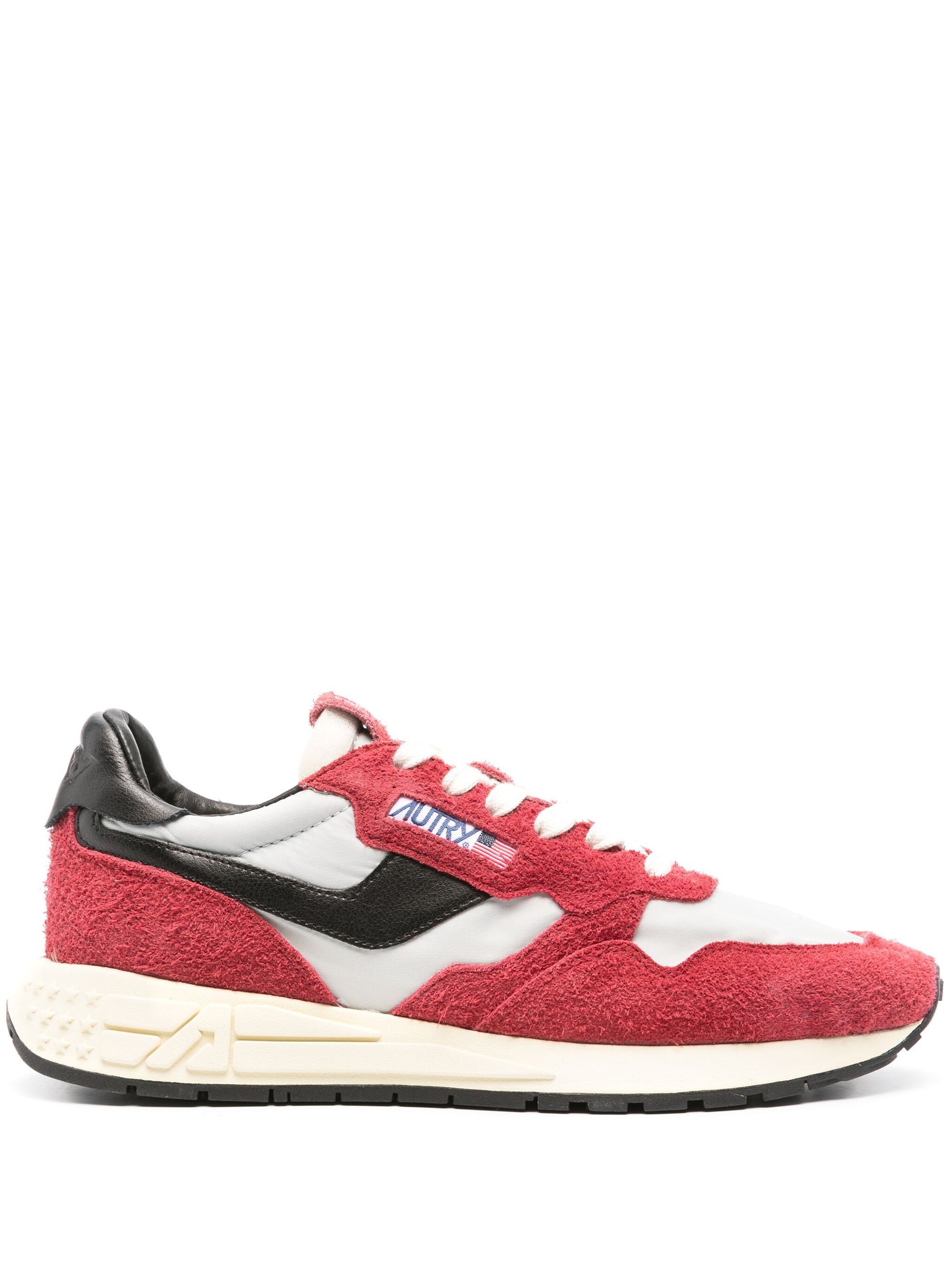 Reelwind Low Sneakers in Cardinal Red and Black Nylon and Suede