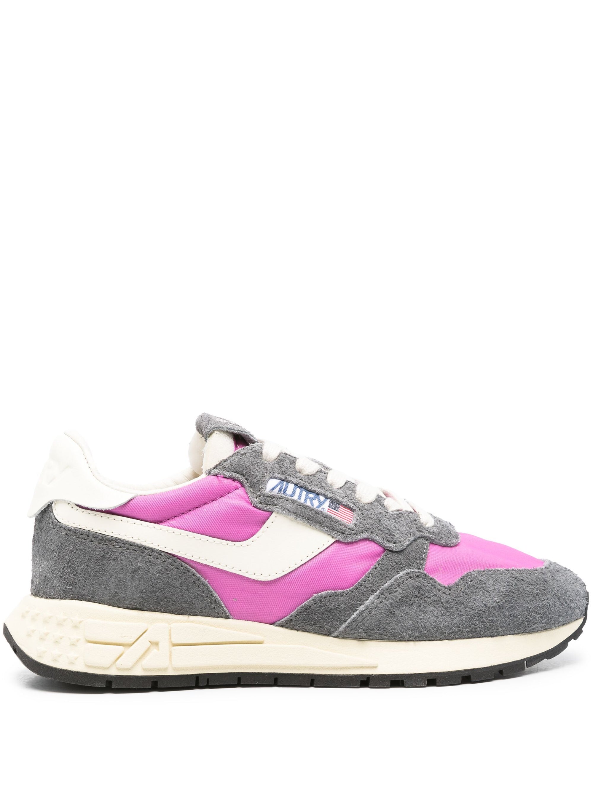 Reelwind Low Sneakers in Grey and Pink Nylon and Suede