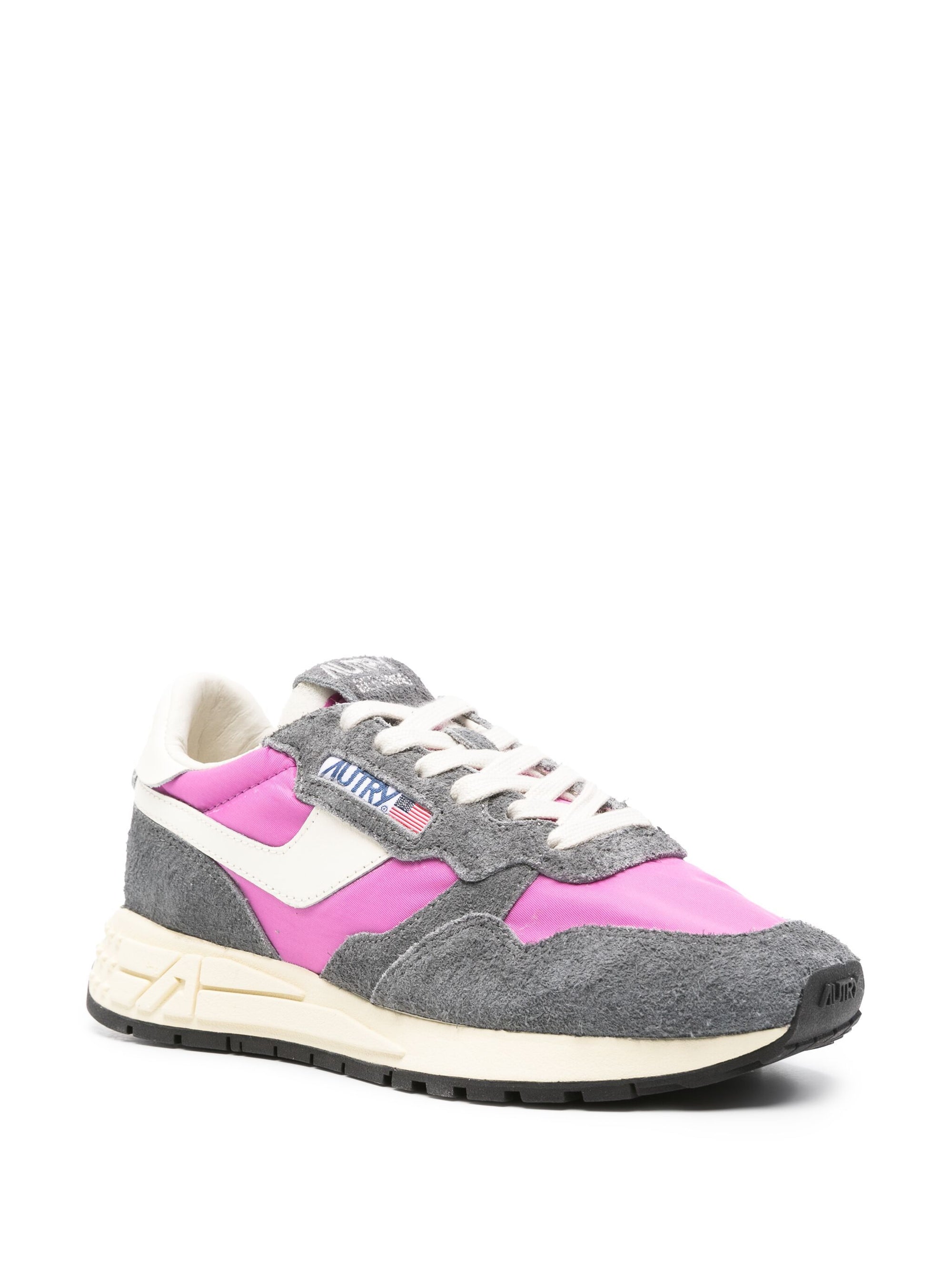 Reelwind Low Sneakers in Grey and Pink Nylon and Suede