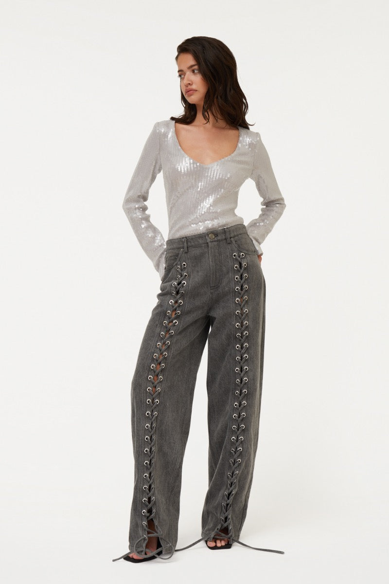Denim Laced Leg Pants