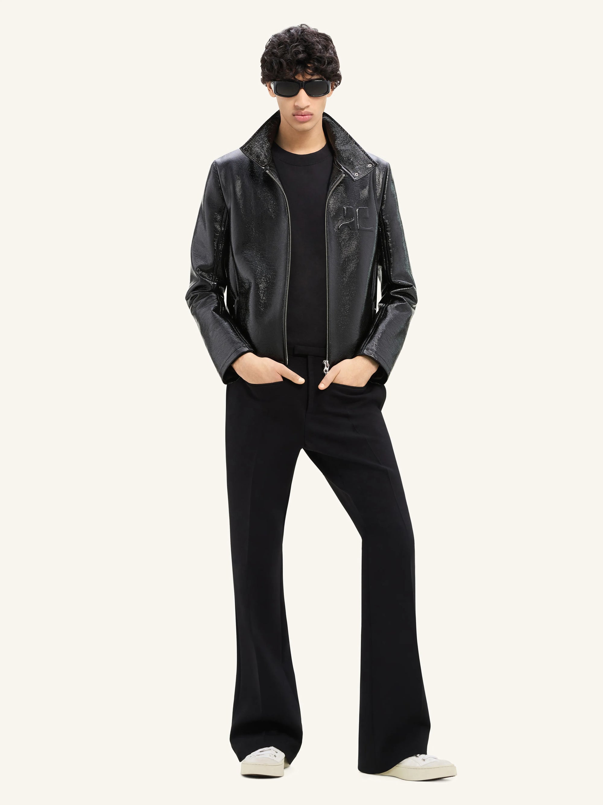 ZIPPED VINYL BIKER JACKET