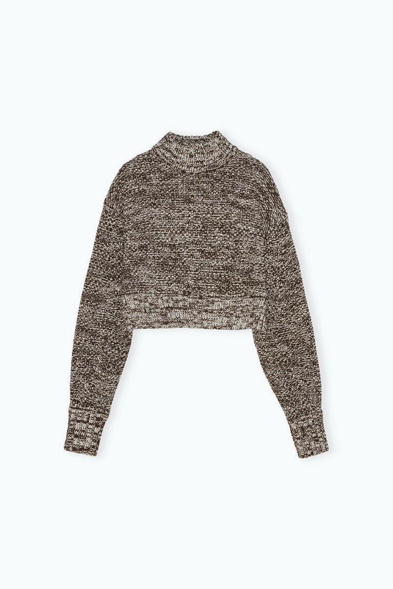 Cropped Knit Sweater Brown