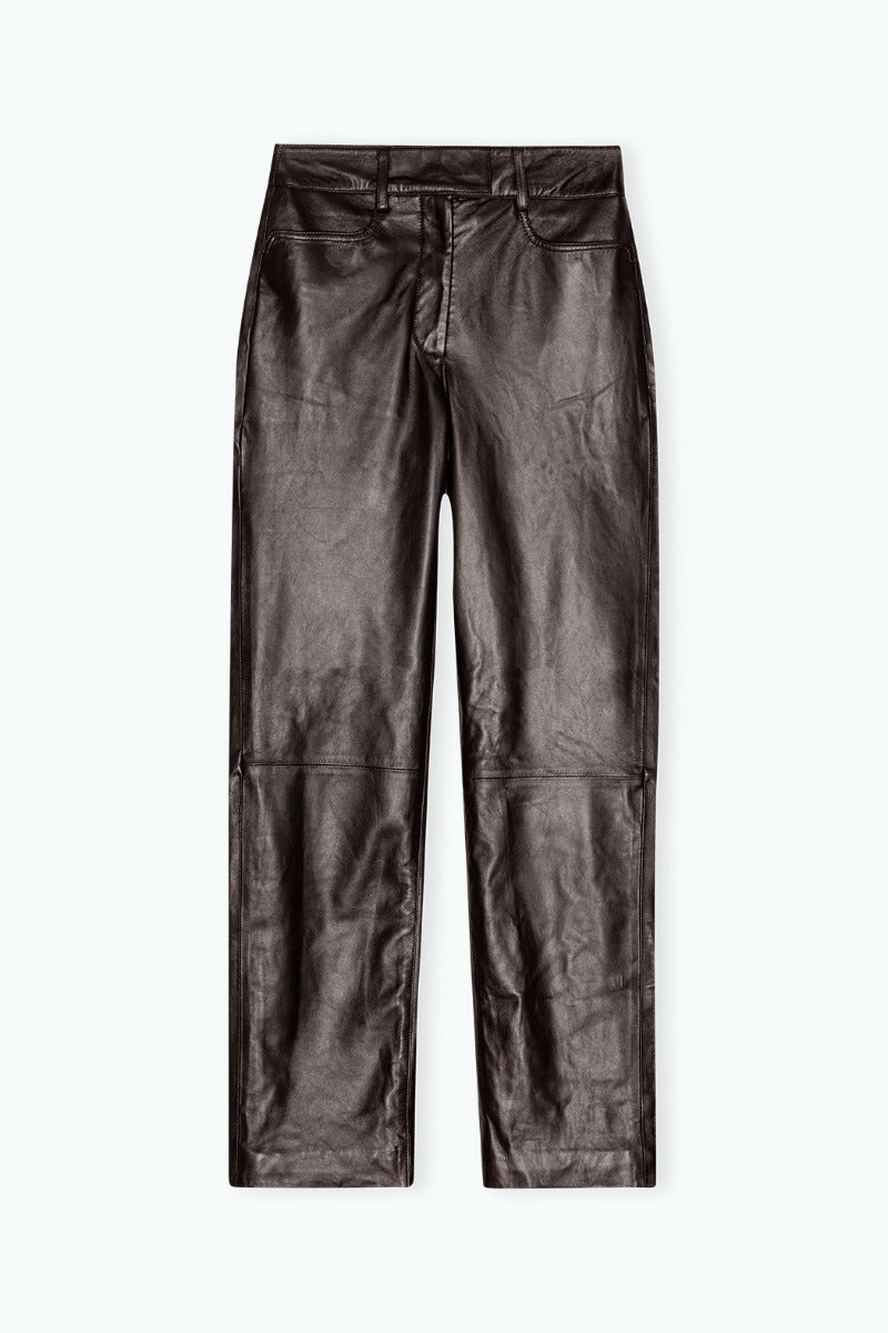 Straight Leg Leather Pants Brown