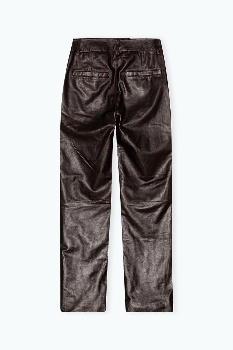 Straight Leg Leather Pants Brown