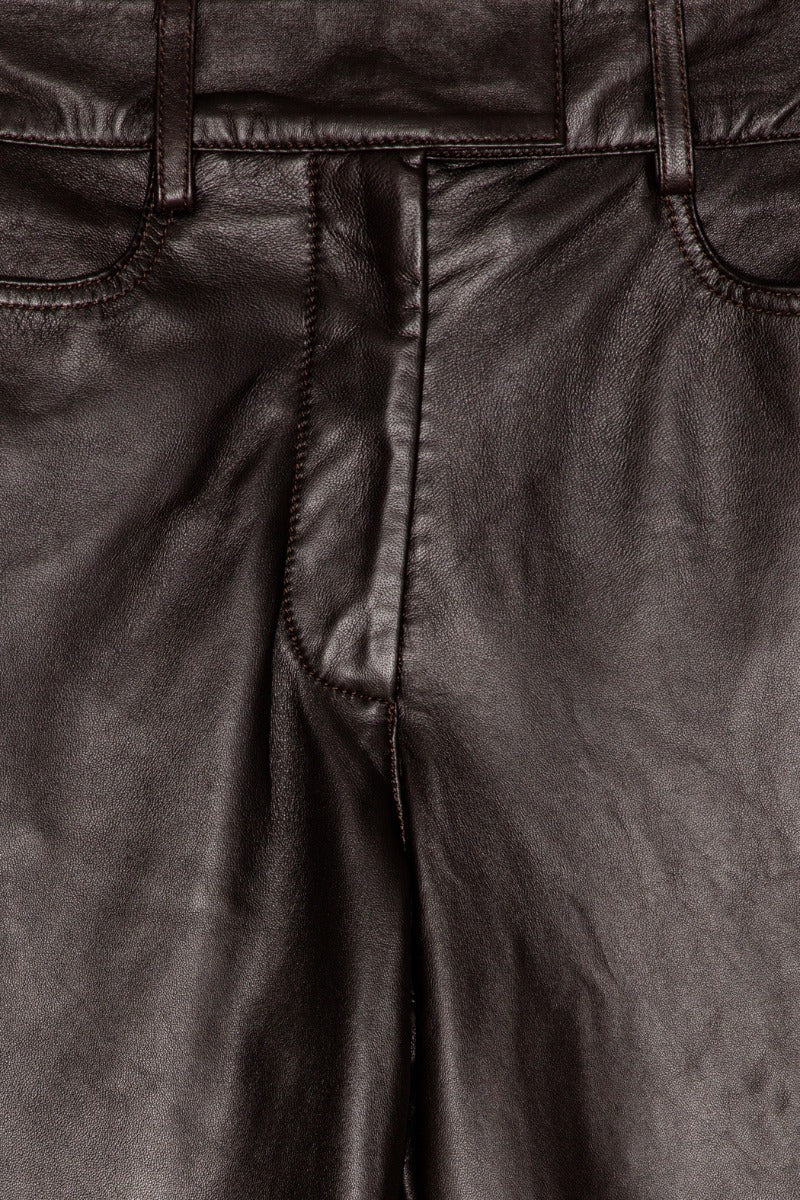 Straight Leg Leather Pants Brown