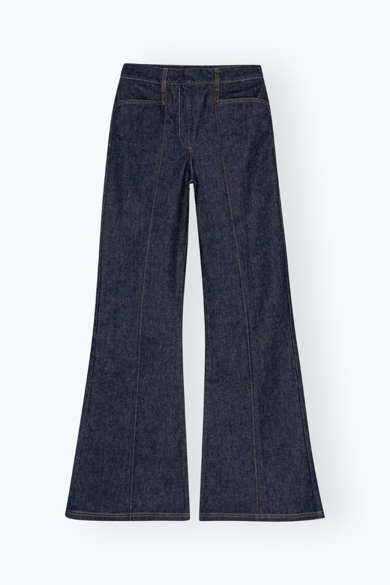 Flared Denim Pants Dark Blue