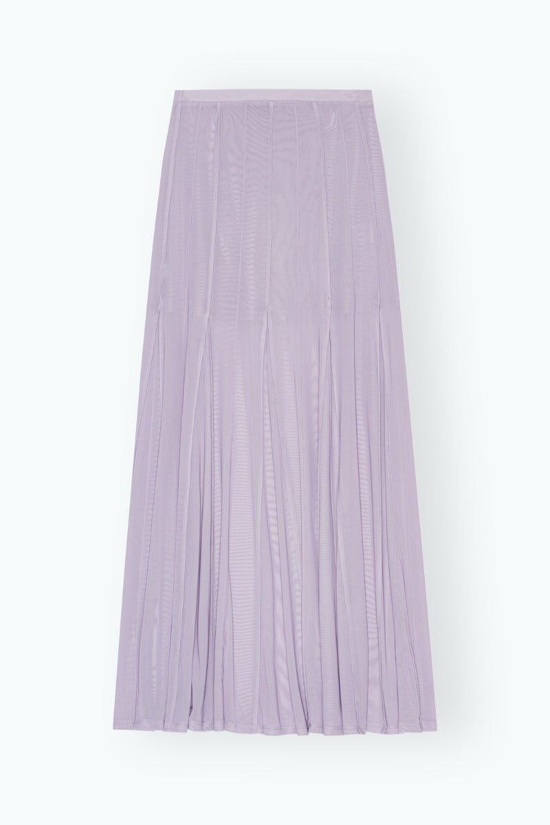 Pleated Midi Mesh Skirt Purple