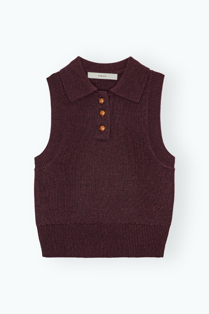 Knitted Polo Top Bordeaux