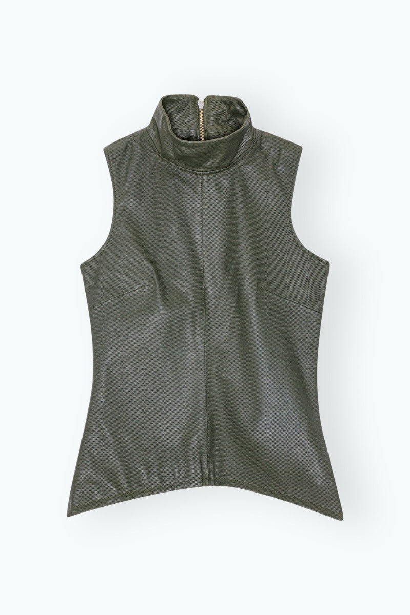 Fitted Leather Top Khaki Green