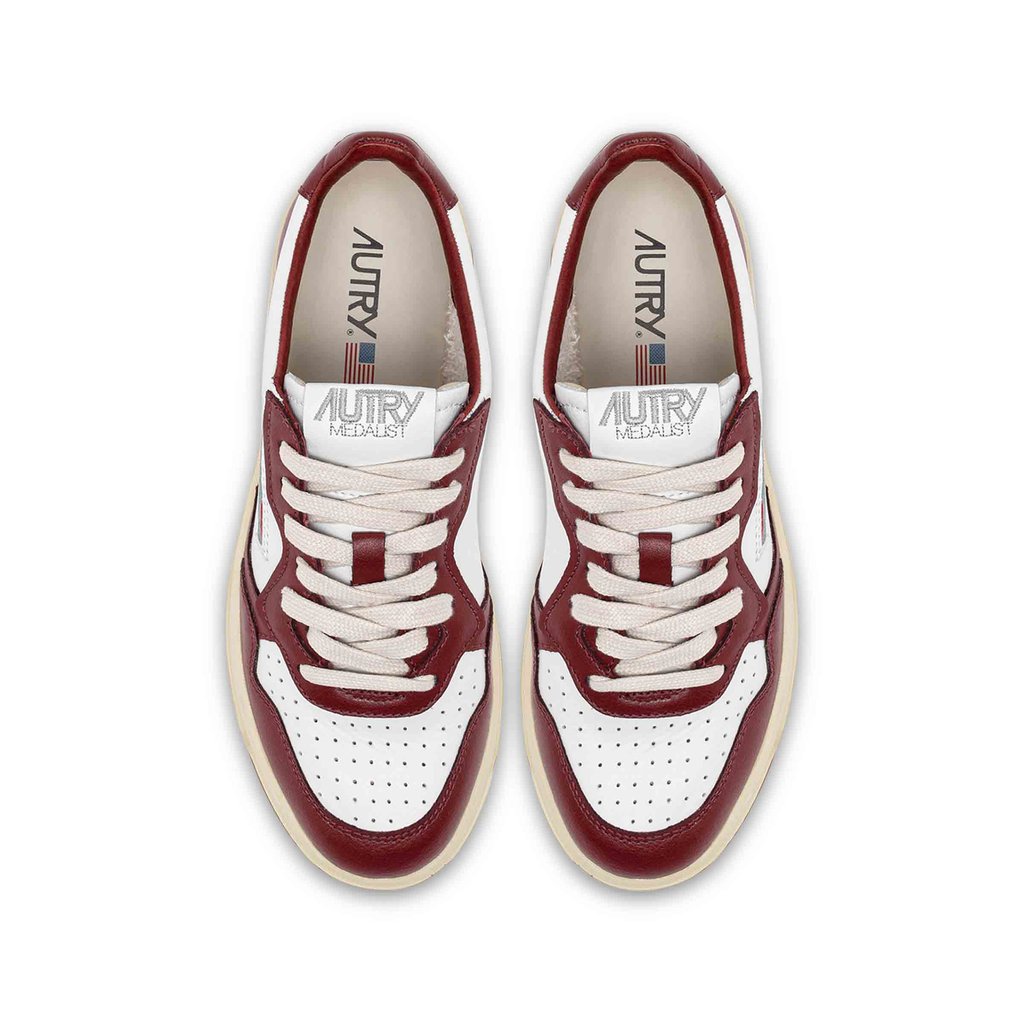 Medalist Low BiColor Sneakers in White and Syrah Leather