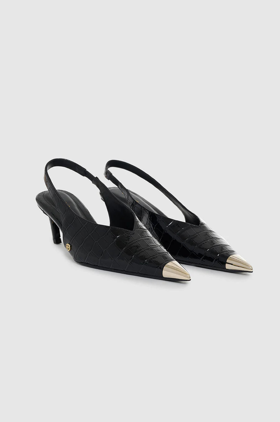 Nina Heels with Metal Toe Cap Black Embossed