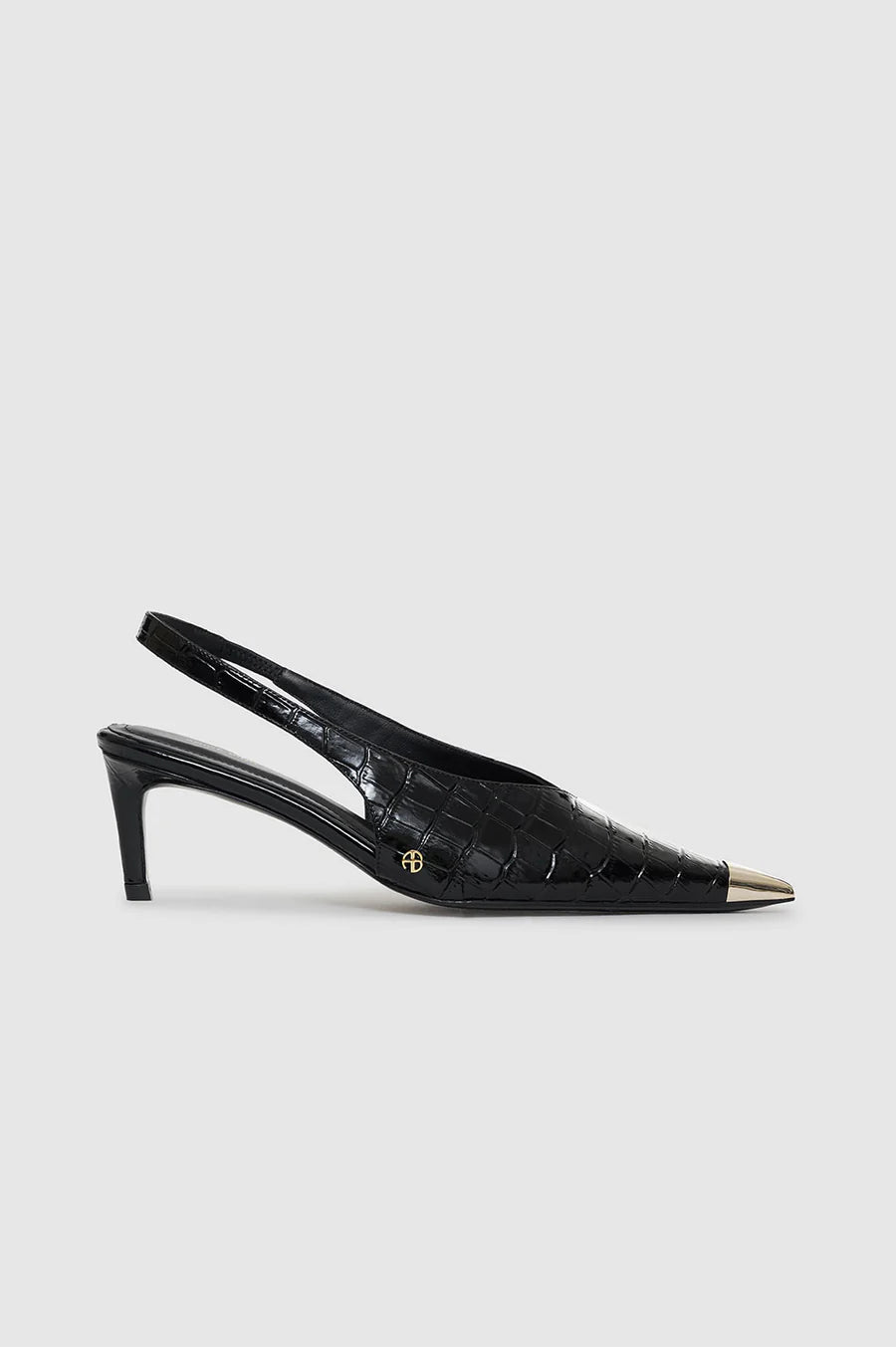 Nina Heels with Metal Toe Cap Black Embossed