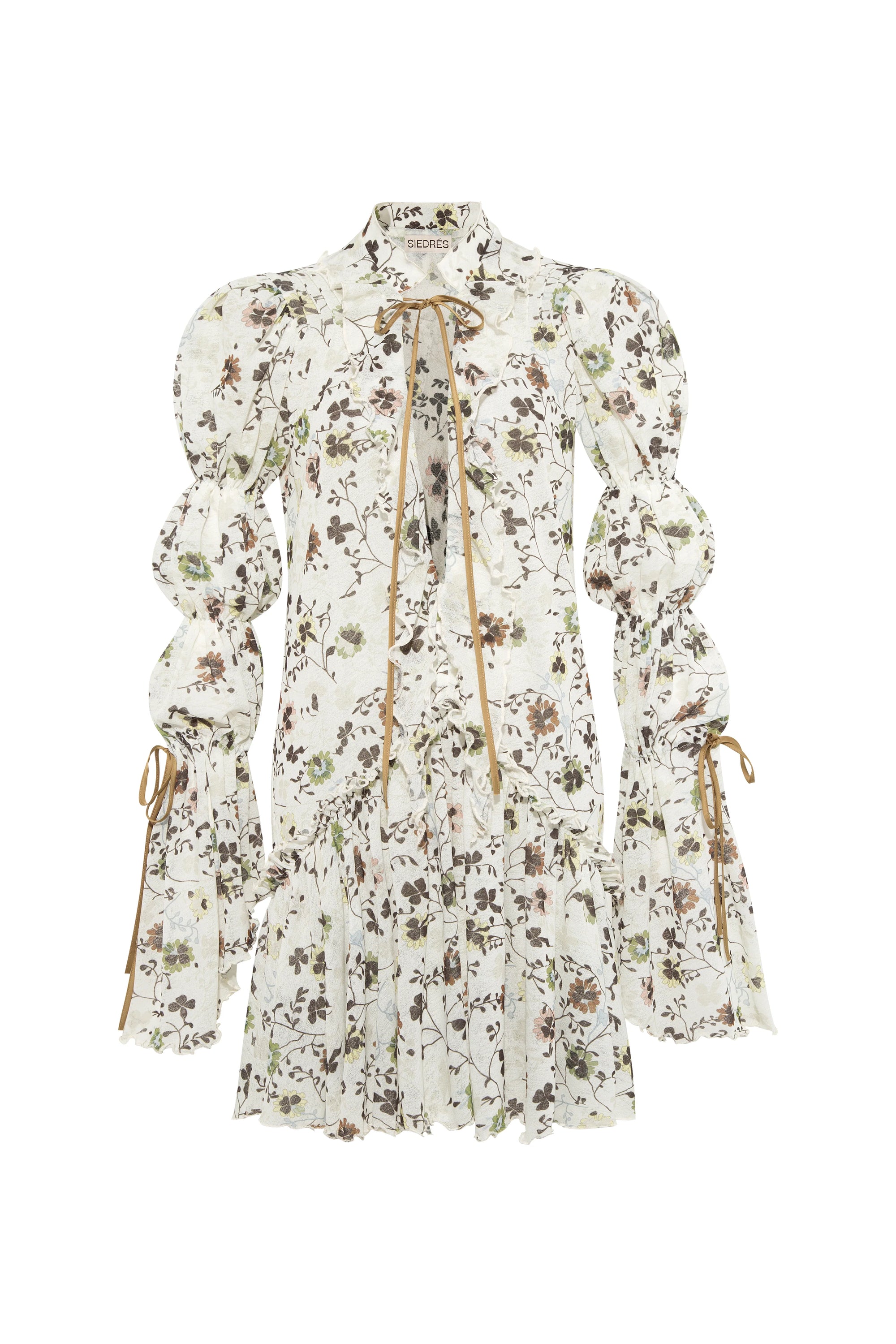 DARMY - Floral printed v-neck ruffle detailed mini dress