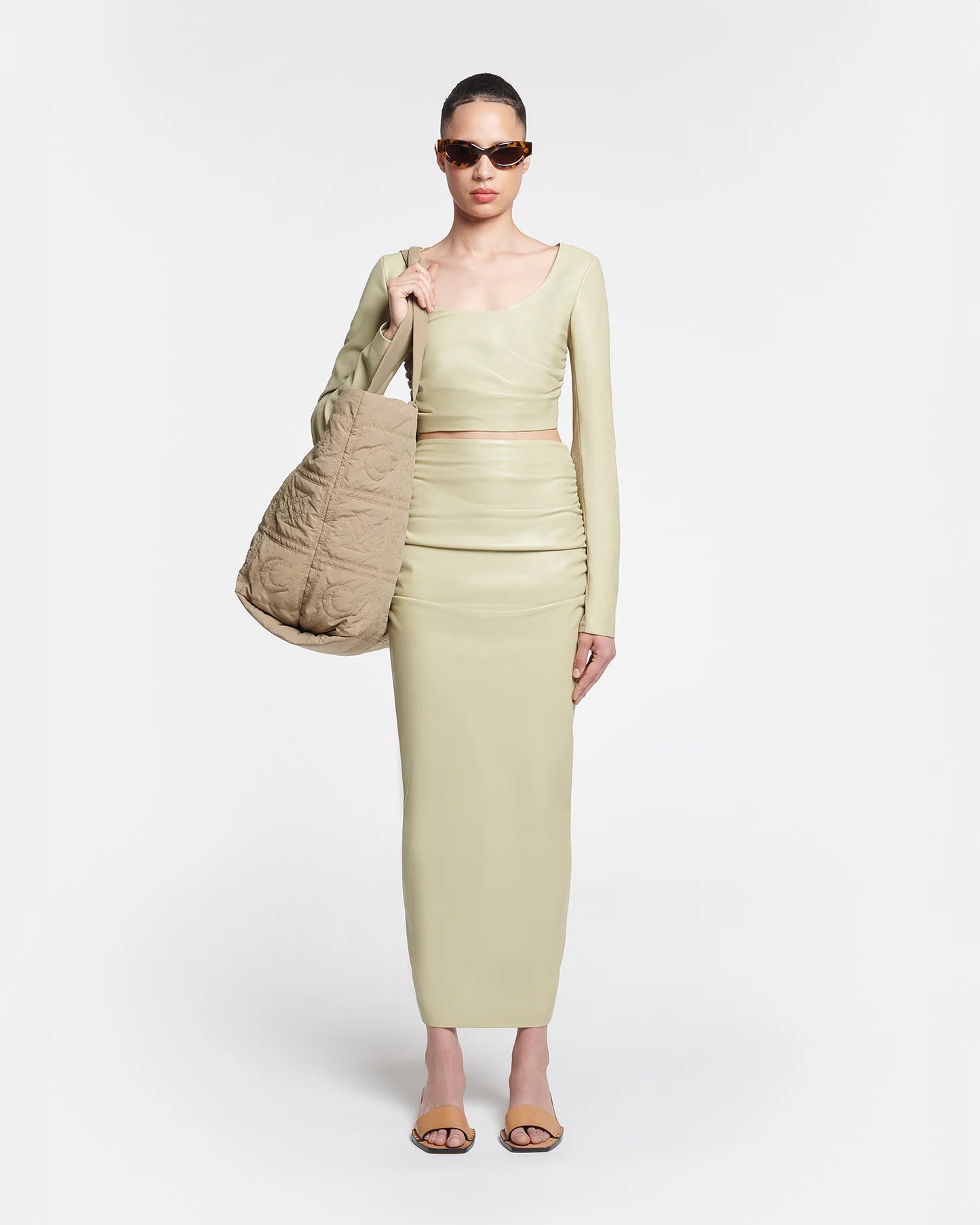 Hester Ruched Okobor Alt-Leather Midi Skirt