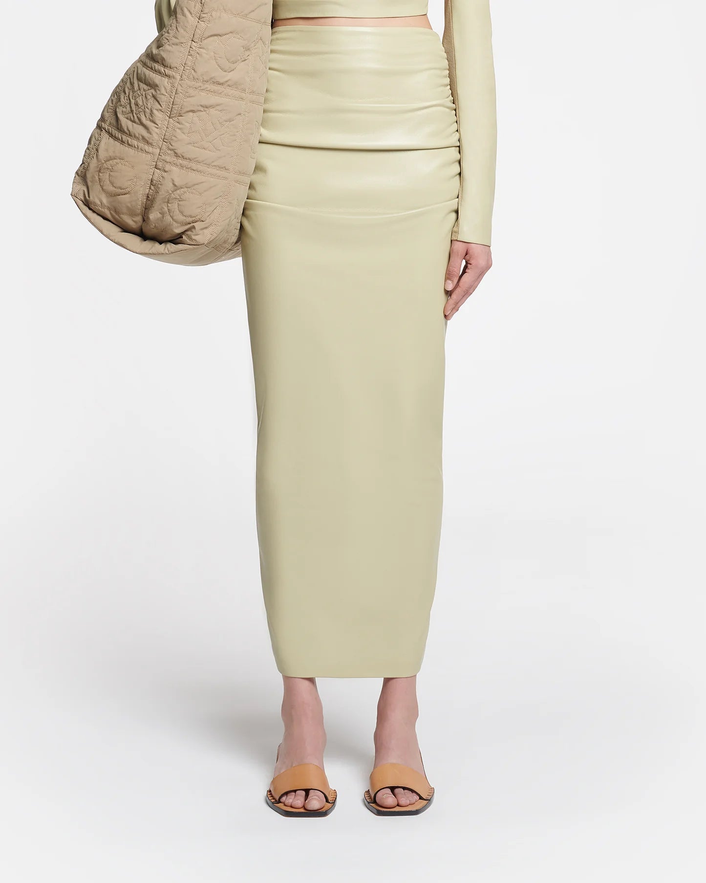 Hester Ruched Okobor Alt-Leather Midi Skirt