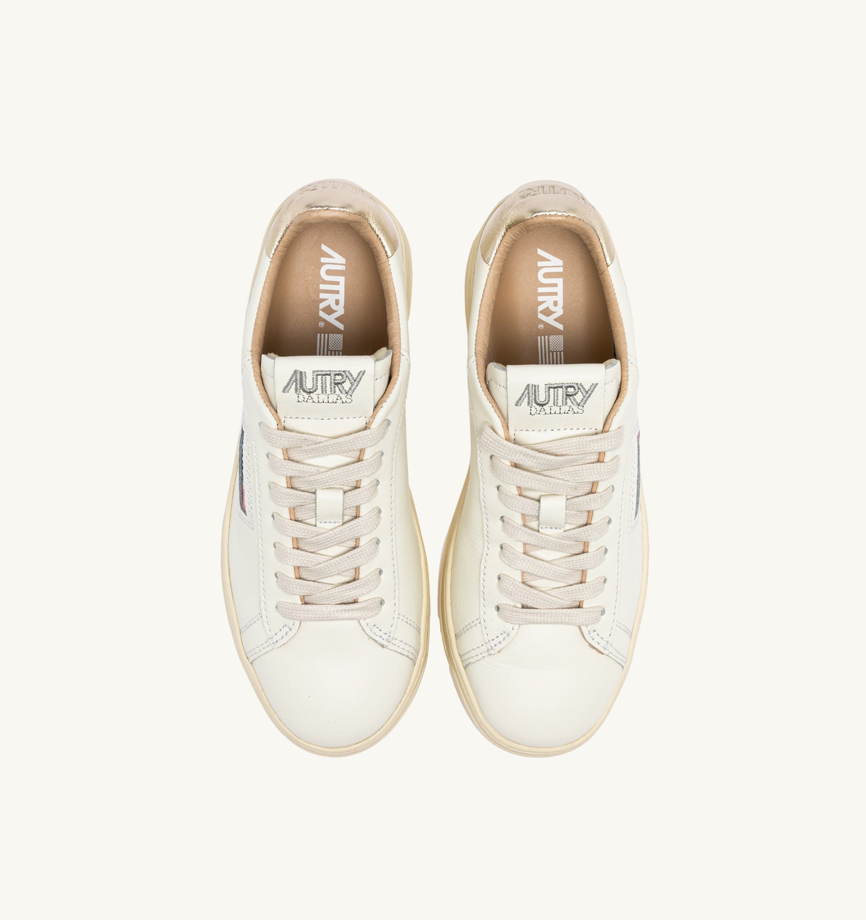 Dallas Low Sneakers in White and Gold Leather